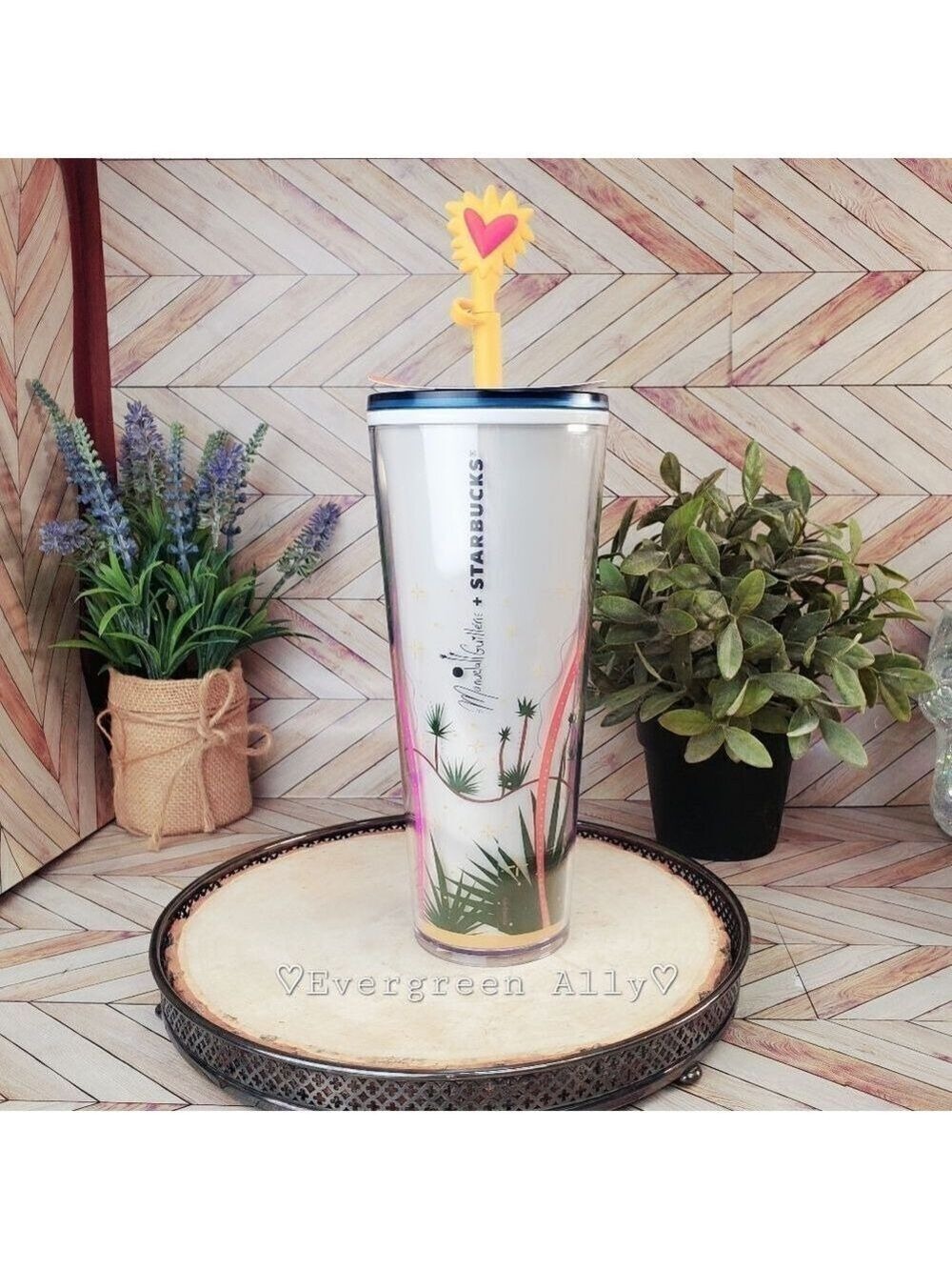 Starbucks Manuela Guillen Heart Silicone Straw Topper Tumbler